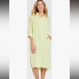 Yellow pool cover up midi dress 100% cotton size s